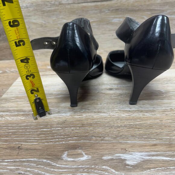 Nine West Black Leather Ankle Strap Heels Women's Size 10 - Picture 3 of 7